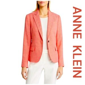 ANNE KLEIN One Button Tweed Blazer, Size 8.